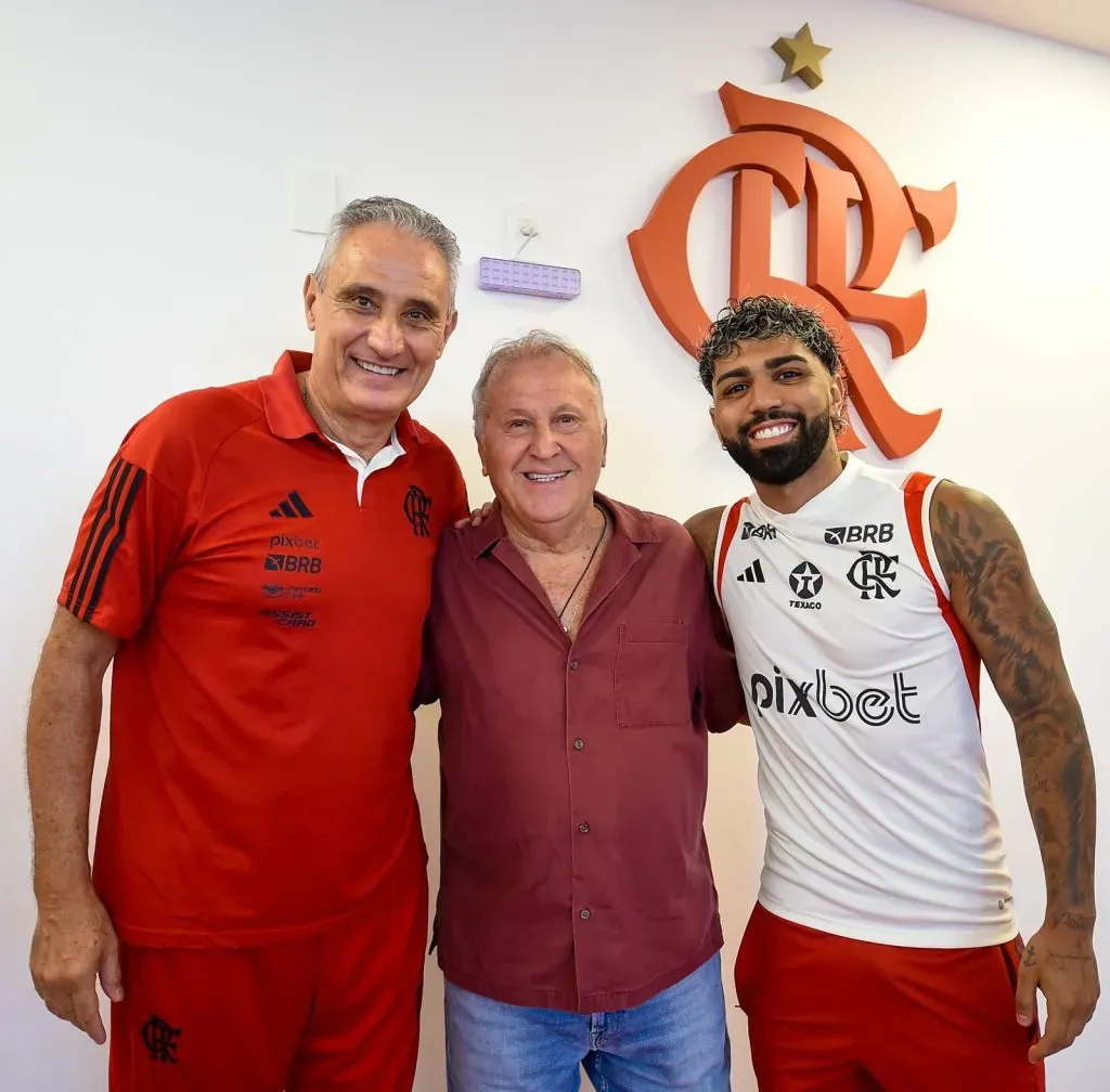 Zico, Gabigol e Tite. Foto: Marcelo Cortes /CRF