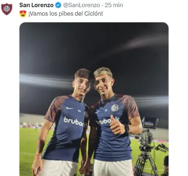 Dois dos jogadores do San Lorenzo relacionador para a partida de hoje. Foto: rede social X