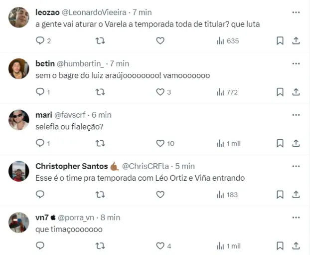 Comentários dos torcedores na internet. Foto: redes sociais / Flamengo