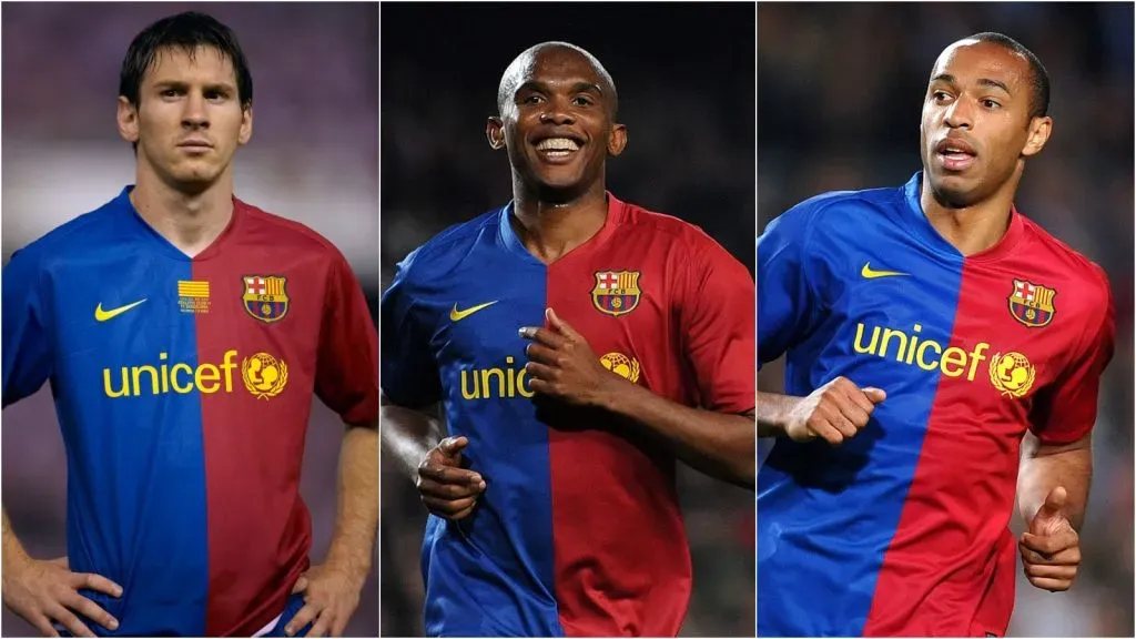 Manuel Queimadelos Alonso/Jasper Juinen/Getty Images; – Messi, Samuel Eto’o e Thierry Henry