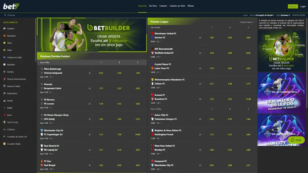 A Bet7 possui um site com diversas opções de apostas