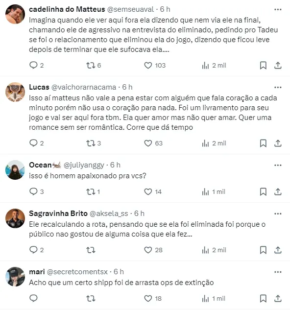 Internautas comentam declaração de Matteus – Foto: Twitter