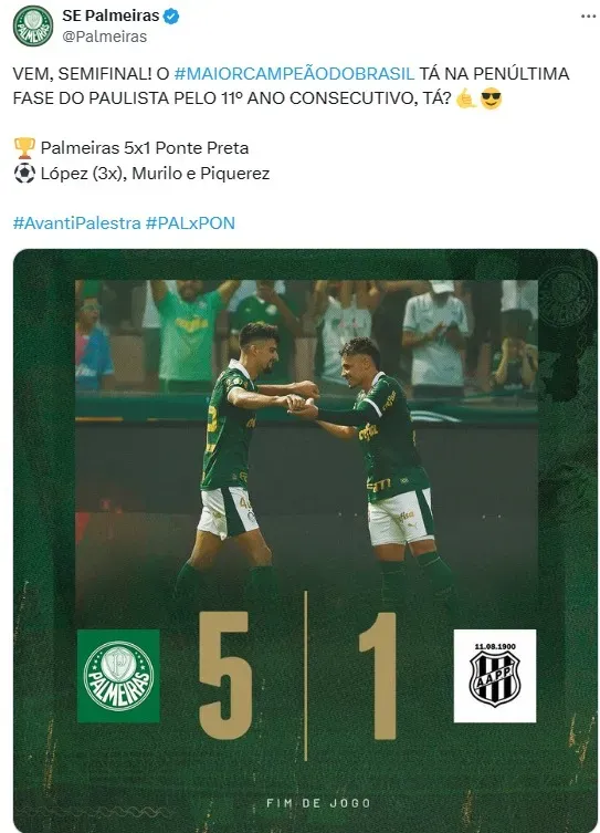 Palmeiras venceu a Ponte Preta
