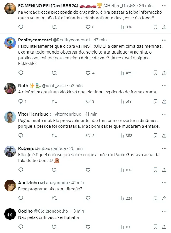 Internautas comentam sobre decisão de Boninho ao apagar post – Foto: Twitter