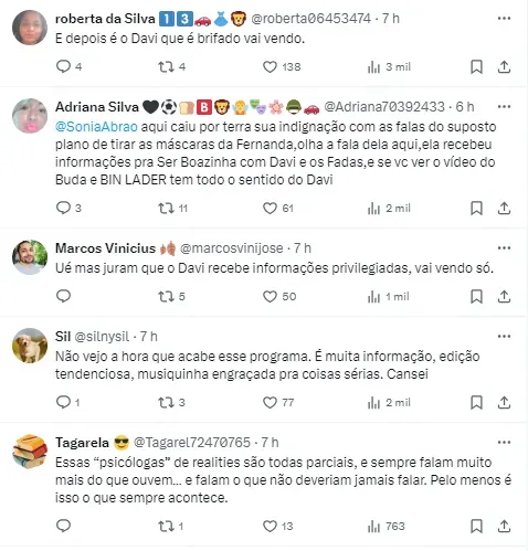 Internautas comentam sobre fala de Fernanda – Foto: Twitter