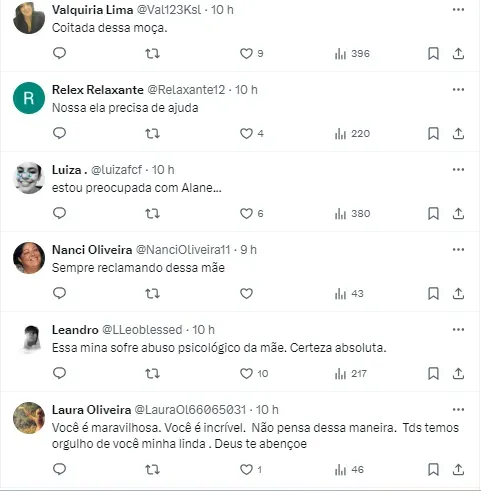 Internautas comentam reação de Alane – Foto: Twitter