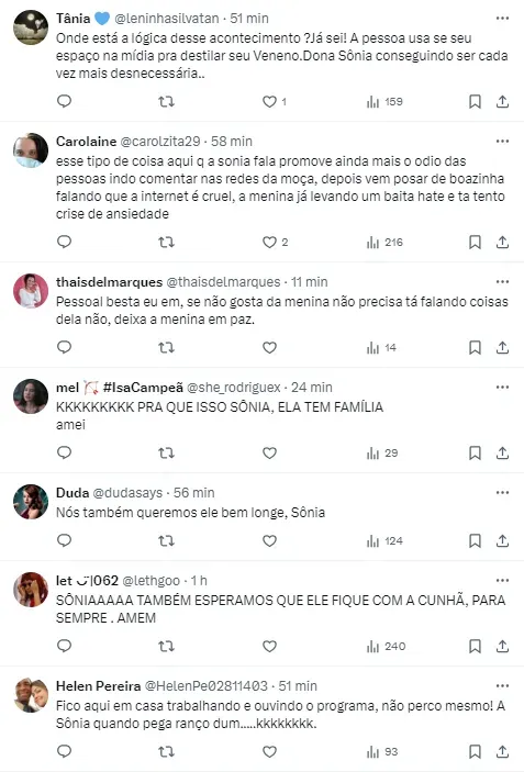 Internautas comentam sobre fala de Sonia Abrão - Foto: Twitter