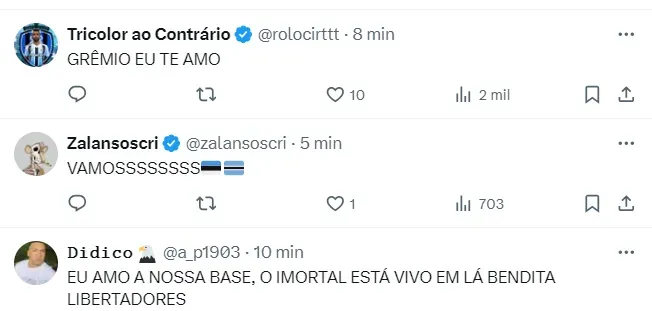 Rede social X / Grêmio