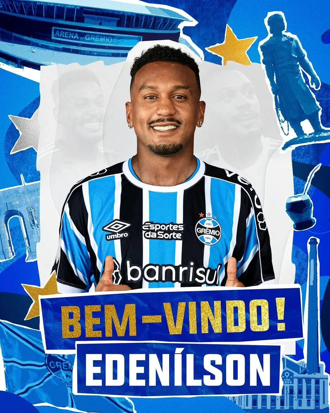 Arte de apresentação Edenílson. Foto: rede social X / Grêmio.