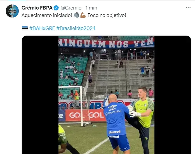 Foto: rede social X / Grêmio.