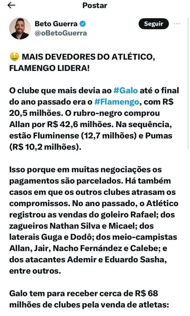 Detalhes dos devedores do Atlético/Reprodução/Créditos: Beto Guerra