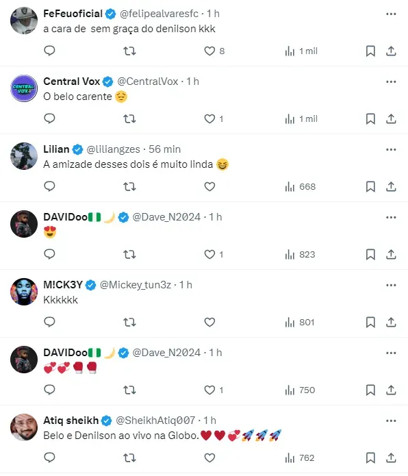 Internautas comentam reencontro de Denilson e Belo – Foto: Twitter