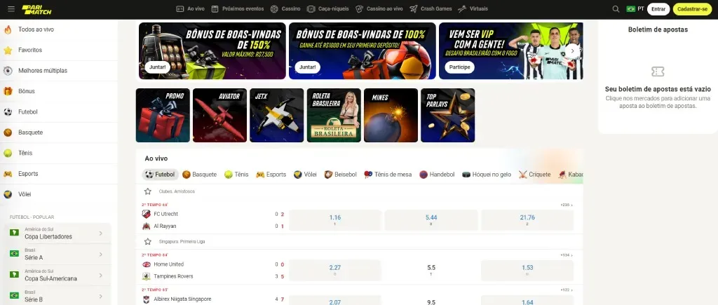 Página inicial da Parimatch