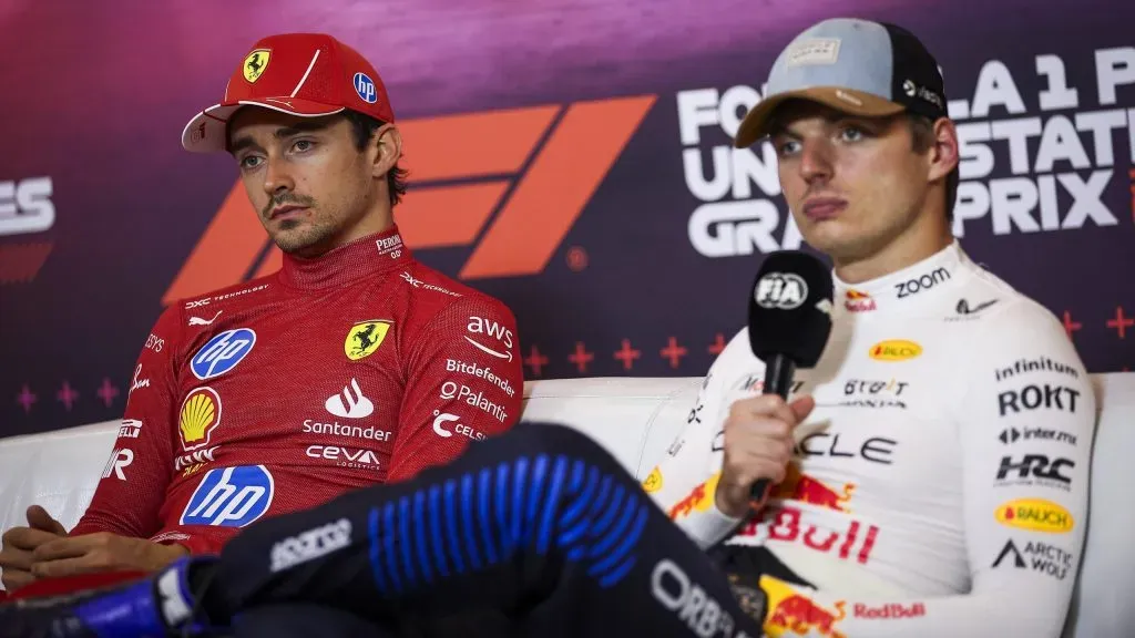 Charles Leclerc e Max Verstappen em entrevista coletiva (IMAGO / PanoramiC)