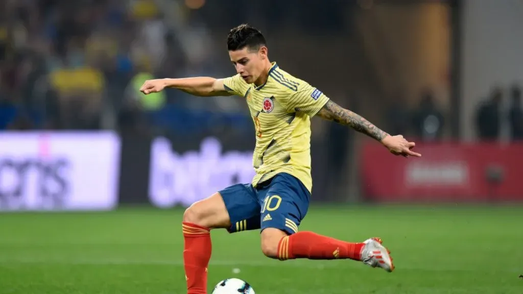 James Rodríguez em jogo da Seleção Colombiana. Pedro Vilela/Getty Images.