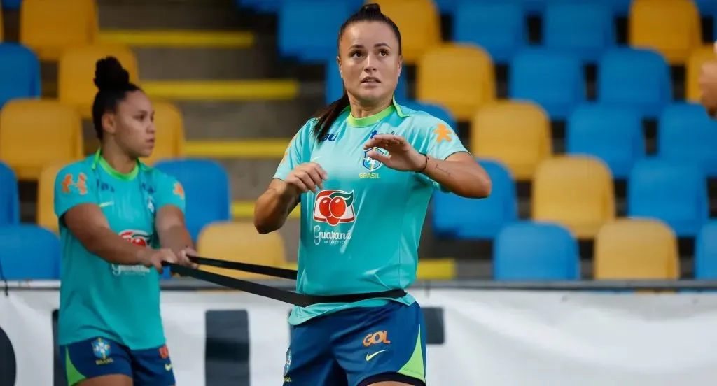 Camilinha, durante primeiro treino em solo australiano para os amistosos pela Seleção Brasileira para o Mundial de 2027. Foto: Rafael Ribeiro/CBF