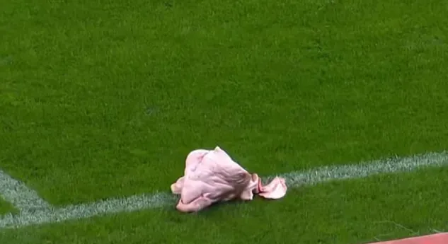 Cabeça de porco arremessada em campo – Foto: Reprodução/GE