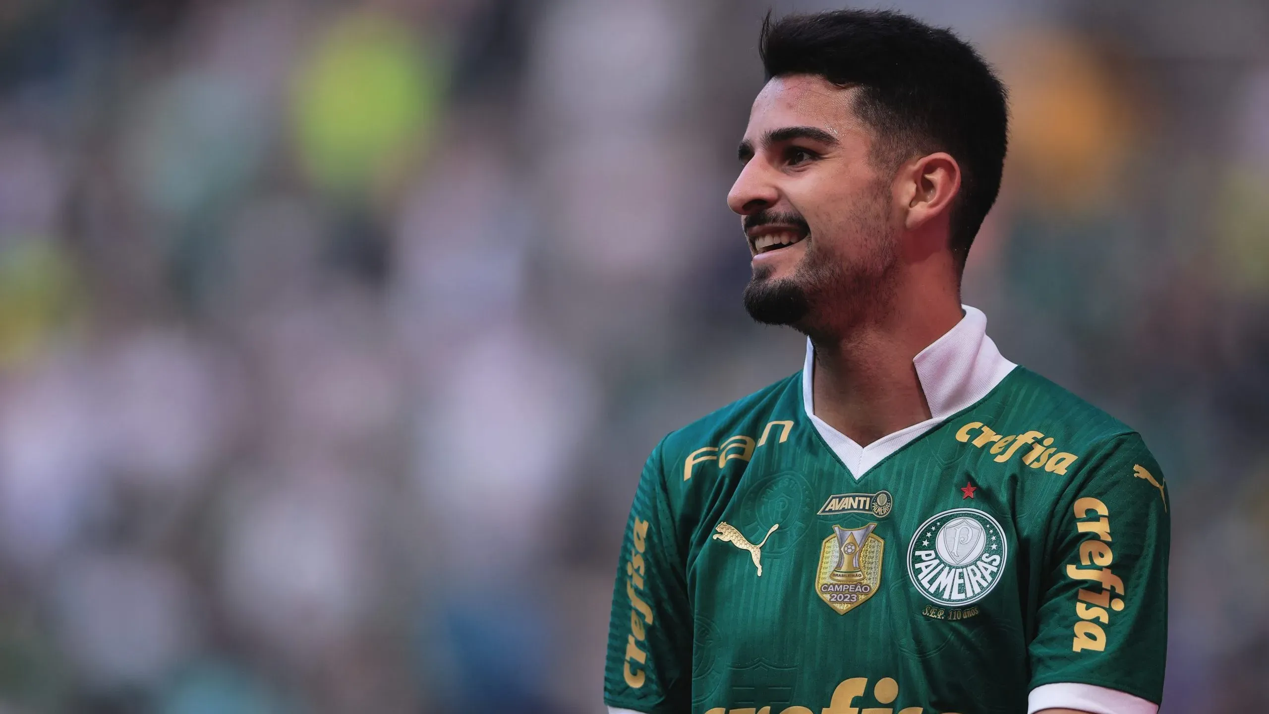 Flaco Lopez jogador do Palmeiras comemora seu gol durante partida contra o Sao Paulo no estadio Arena Allianz Parque pelo campeonato Brasileiro A 2024. Foto: Ettore Chiereguini/AGIF
