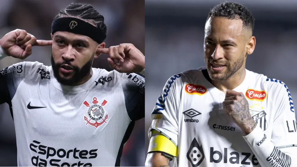 Memphis Depay e Neymar se enfrentarão nesta quarta-feira (12) em Corinthians x Santos. FOTO: AGIF