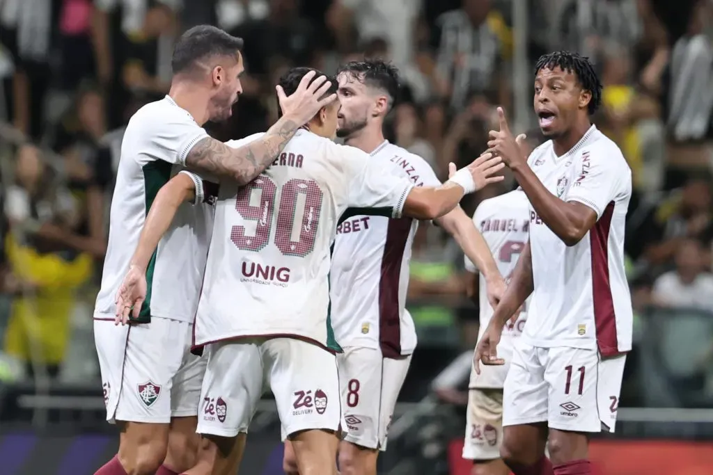 MG – BELO HORIZONTE – 11/05/2025 – BRASILEIRO A 2025, ATLETICO-MG X FLUMINENSE – Serna jogador do Fluminense comemora seu gol durante partida contra o Atletico-MG no estadio Arena MRV pelo campeonato Brasileiro A 2025. Foto: Gilson Lobo/AGIF