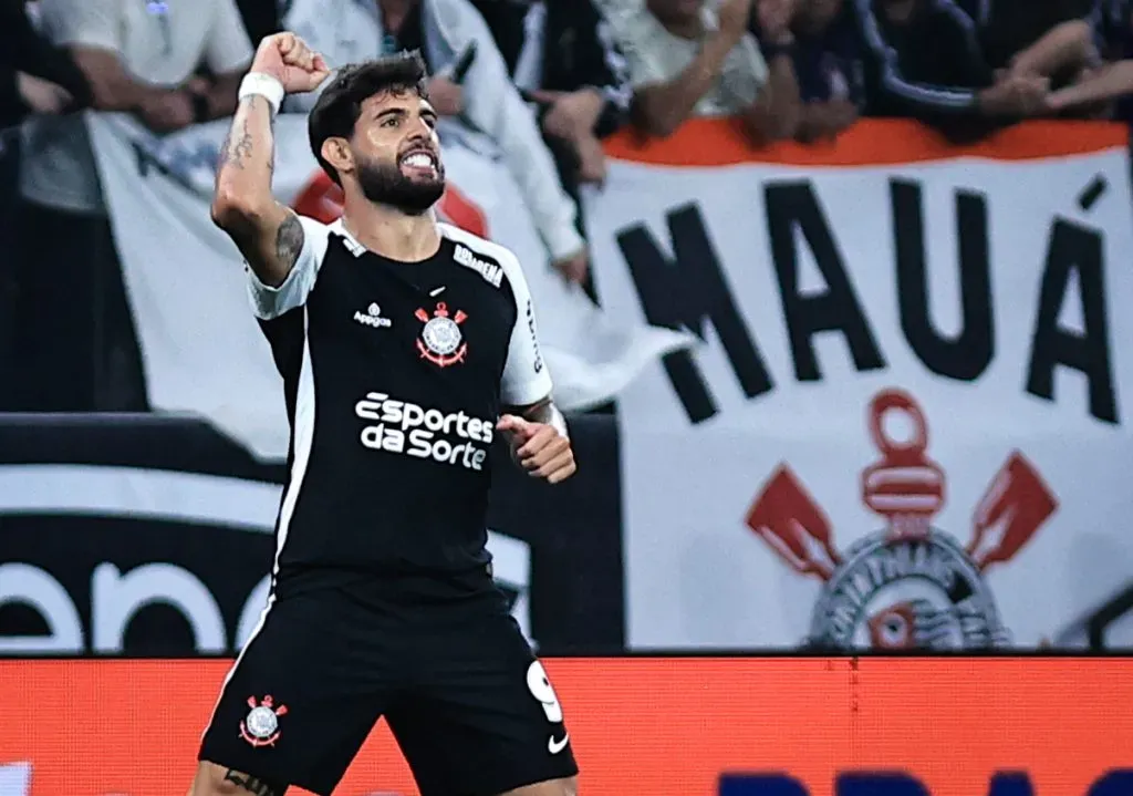 Yuri Alberto comemorando gol pelo Corinthians sobre o Novorizontino pela Copa do Brasil 2025. Foto: Fabio Giannelli/AGIF