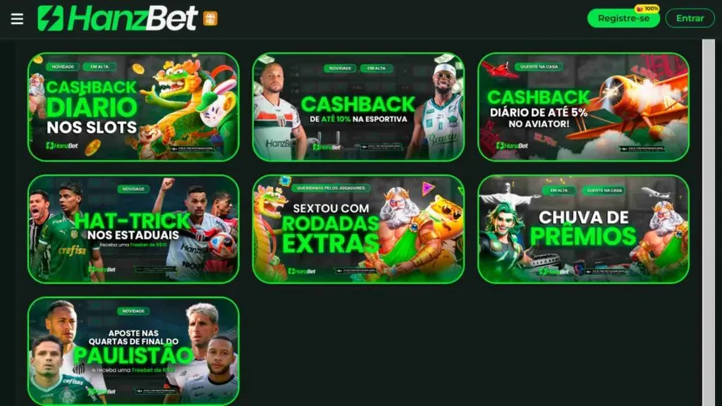 Captura de Tela da aba de promoções no site oficial da HanzBet