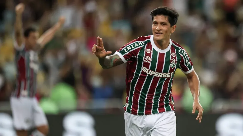 Germán Cano celebra um dos gols marcados com a camisa do Fluminense. Foto: Marcelo Gonçalves/Fluminense.