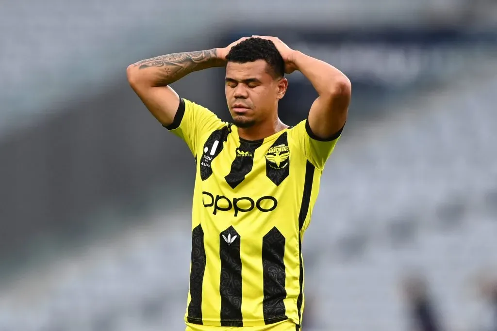 AUCKLAND, NEW ZEALAND – APRIL 16: Yan Sasse of the Phoenix reacts after drawing the round 24 A-League Men’s match between Wellington Phoenix and Brisbane Roar at Eden Park, on April 16, 2023, in Auckland, New Zealand. (Photo by Hannah Peters/Getty Images)