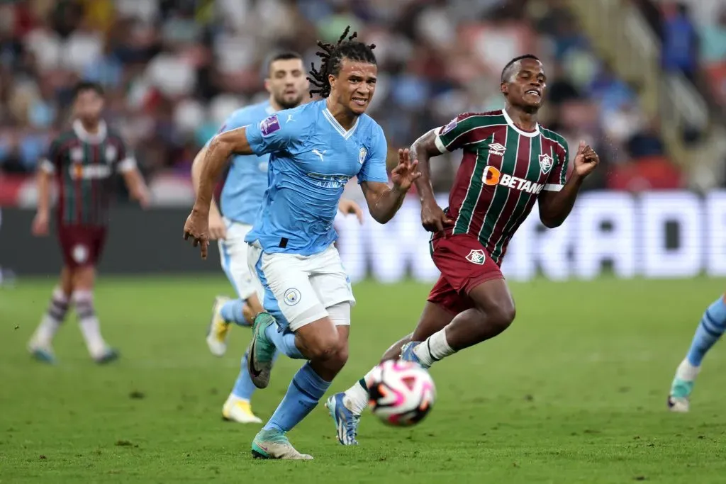 Nathan Ake of Manchester City runs with the ball during the FIFA Club World Cup Saudi Arabia 2023 Final between Manchester City and Fluminense – (Photo by Francois Nel/Getty Images)