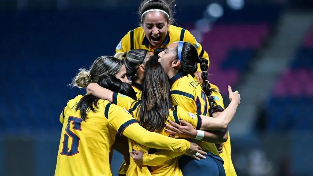 Jogadoras do Equador em comemoração na Copa américa Feminina
