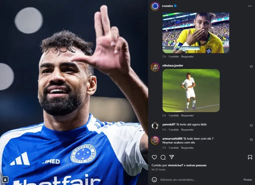 Print comentários da torcida do Santos nas redes do Cruzeiro/Instagram