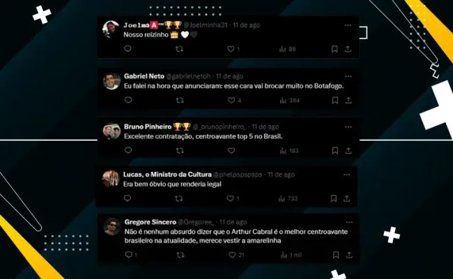 Print comentários dos botafoguenses no X (antigo Twitter)