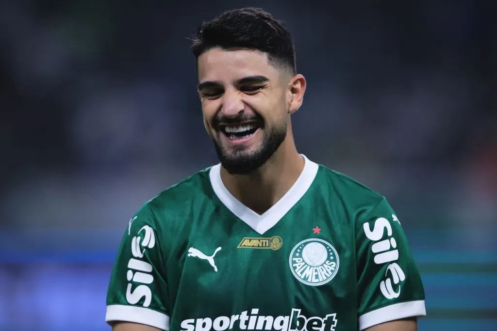 Flaco Lopez jogador do Palmeiras durante partida contra o Bahia no estadio Arena Allianz Parque pelo campeonato Brasileiro A 2025. Foto: Ettore Chiereguini/AGIF