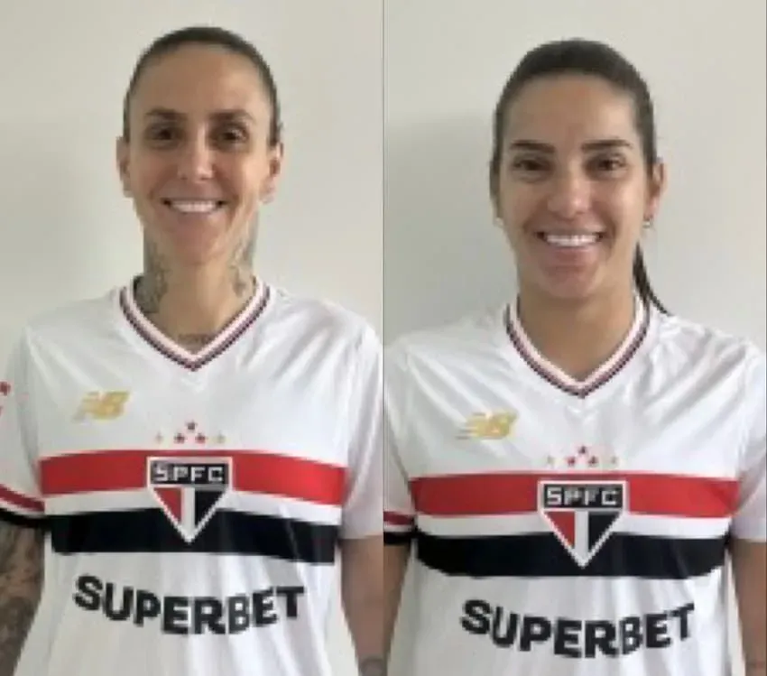 Millene e Darlene com a camisa do São Paulo. Foto: Reprodução/BID CBF