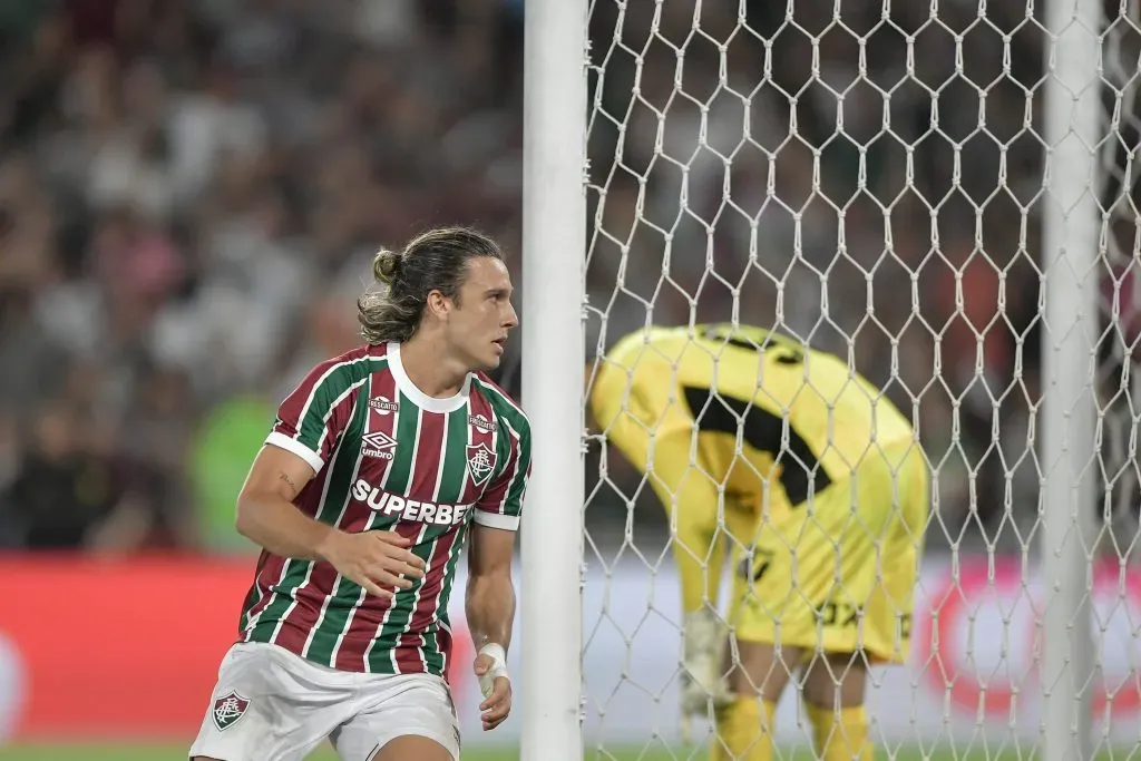 Canobbio jogador do Fluminense comemora seu gol durante partida contra o Bahia no estadio Maracana pelo campeonato Copa Do Brasil 2025. Foto: Thiago Ribeiro/AGIF