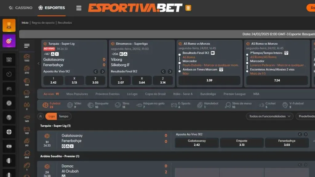 A Esportiva bet tem um catálogo completo de eventos e mercados de futebol