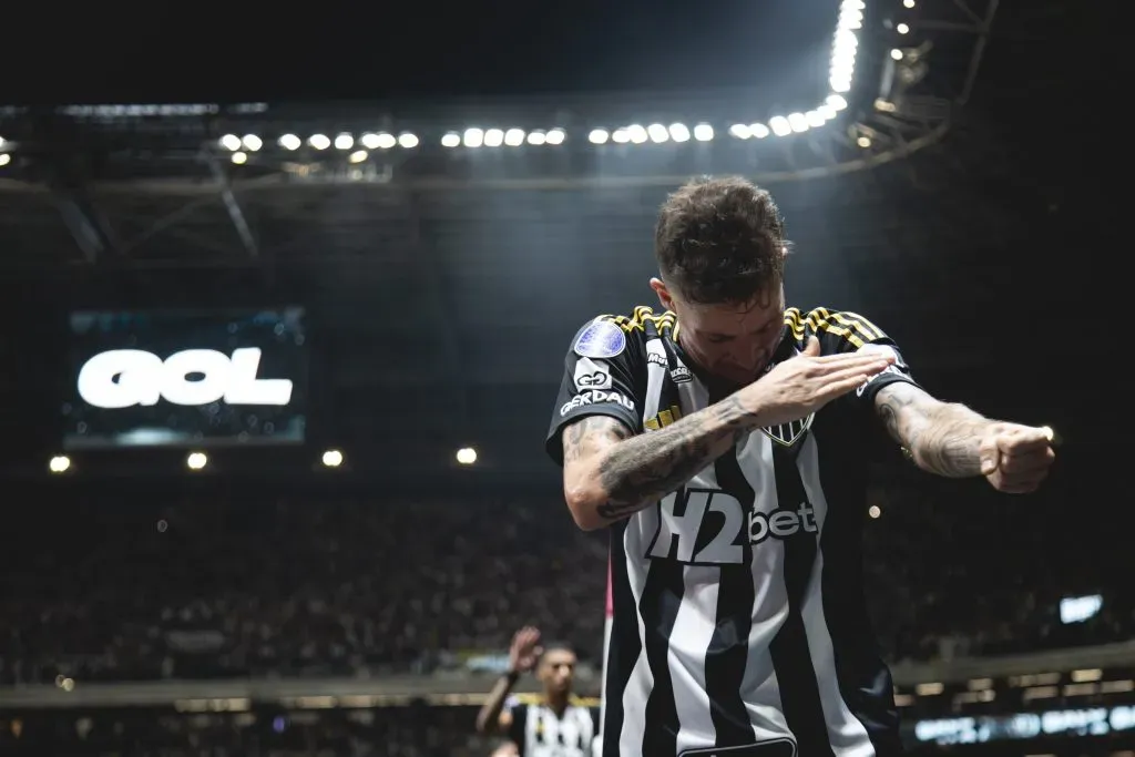 Bernard jogador do Atlético-MG comemora seu gol diante do Del Valle na Sul-Americana – Foto: Pedro Souza / Atlético