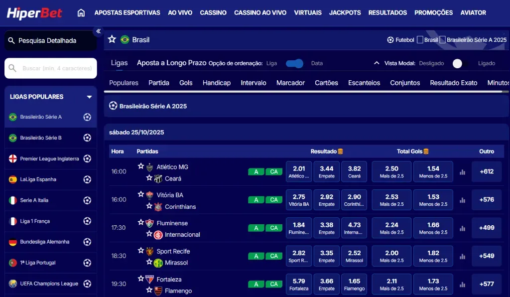 Apostas e mercados na HiperBet