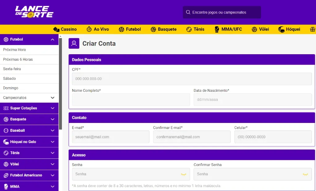 Como abrir uma conta na Lance de Sorte
