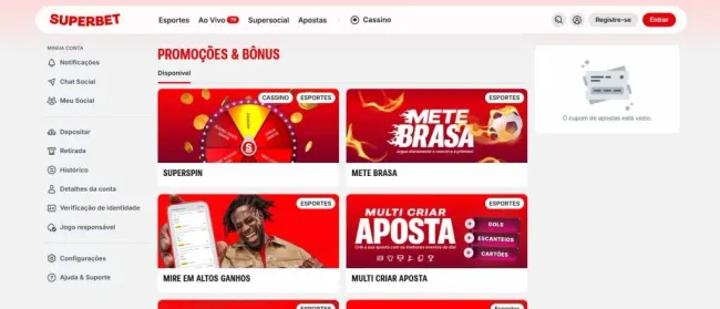 Captura de tela da página de promoções da Superbet mostrando as ofertas disponíveis.
