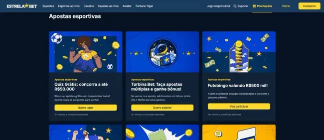 Captura de tela do site oficial da Estrelabet mostrando a página de promoções