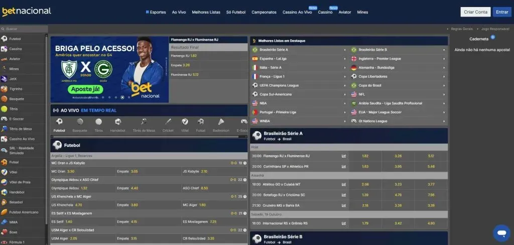 A Betnacional traz uma plataforma com usabilidade simplificada para facilitar as apostas | Crédito: Reprodução / Betnacional