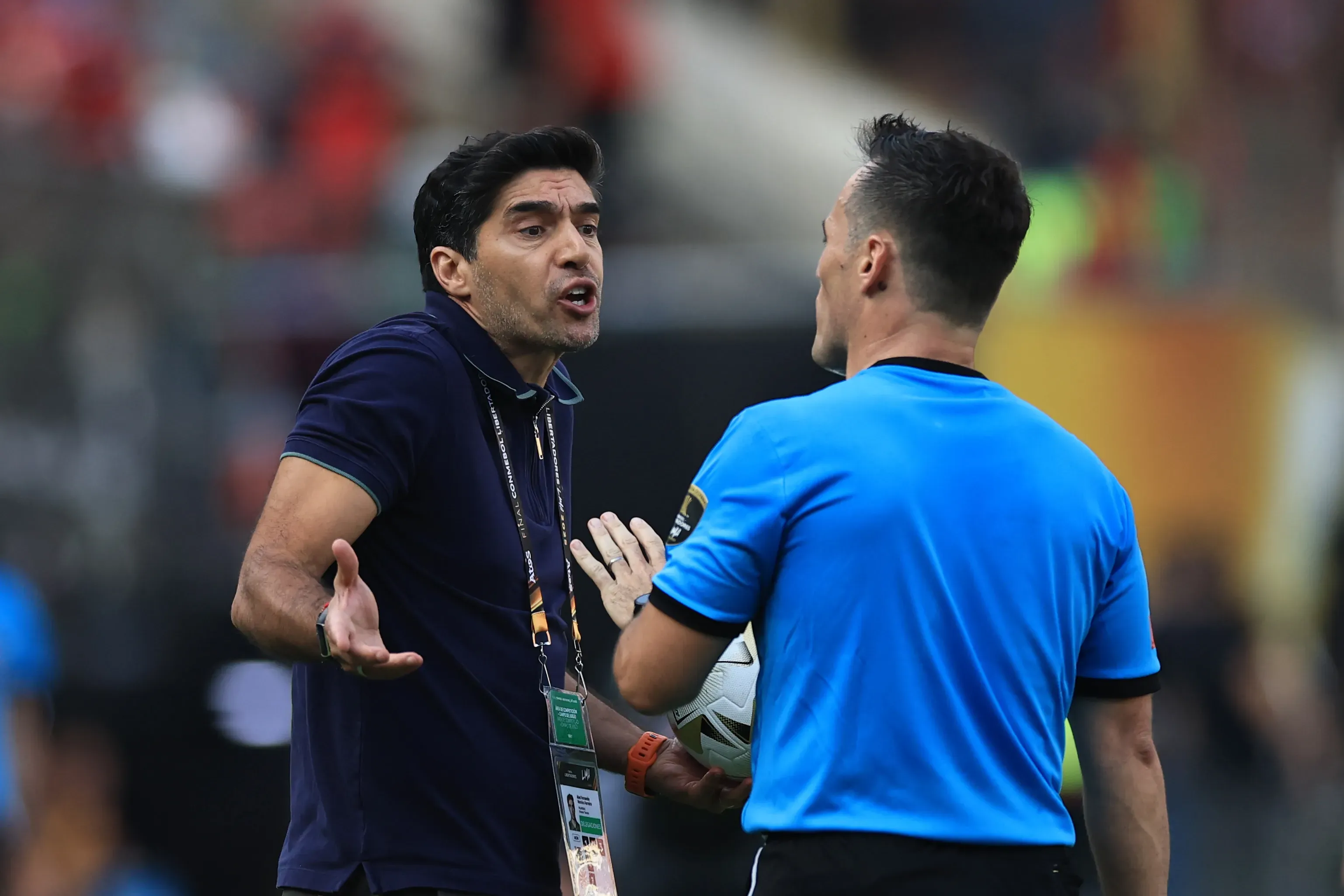 LIMA, PERU – NOVEMBER 29: Abel Ferreira, Head Coach of Palmeiras, reacts to assistant coach during the 2025 Copa CONMEBOL Libertadores Final match between Palmeiras and Flamengo at Estadio Monumental on November 29, 2025 in Lima, Peru. (Photo by Buda Mendes/Getty Images)