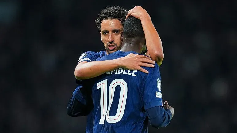 Dembele e Marquinhos no PSG. Foto: Franco Arland/Getty Images