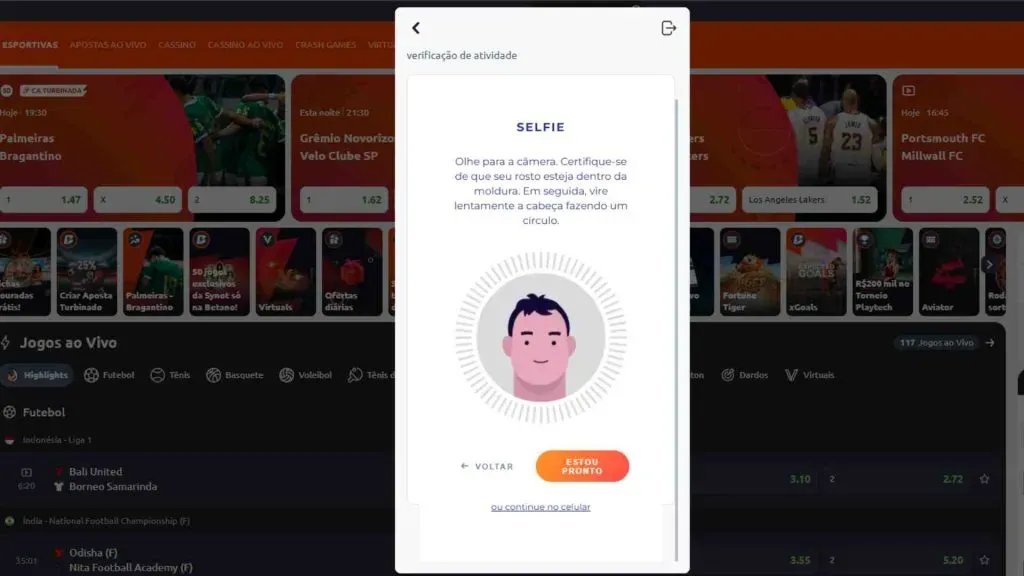Siga as instruções para enviar uma selfie de qualidade que facilite a identificação.