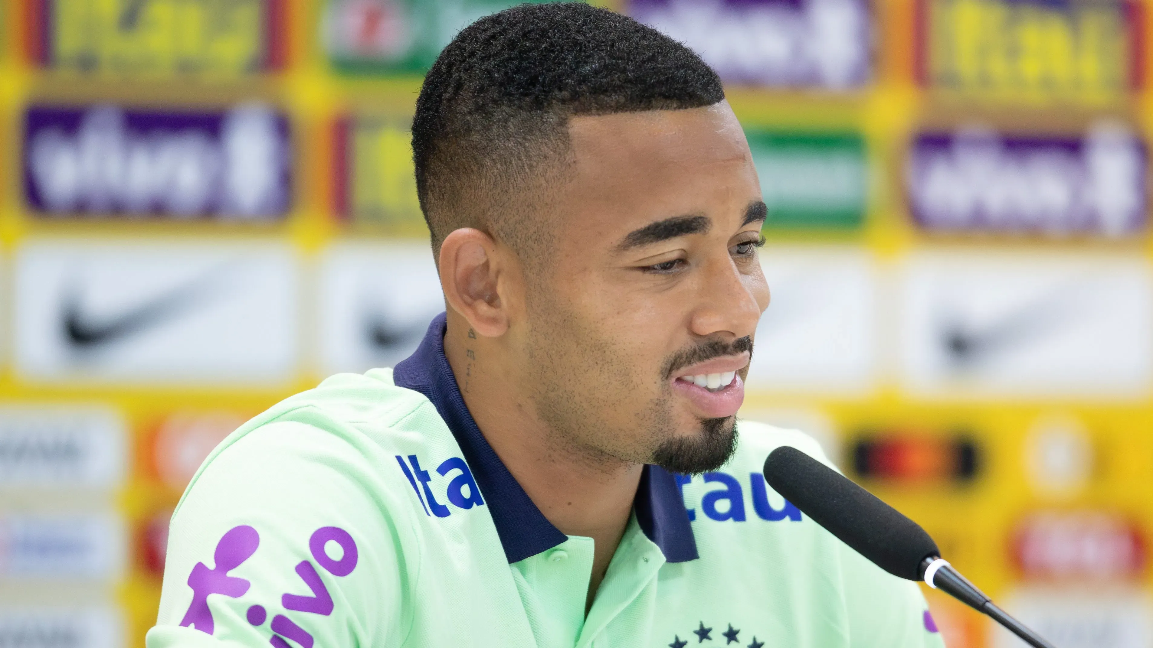 MT – CUIABA – 09/10/2023 – SELECAO BRASILEIRA, COLETIVA – Gabriel Jesus jogador da Selecao Brasileira durante coletiva de imprensa realizada no Arena Pantanal. Foto: Gil Gomes/AGIF