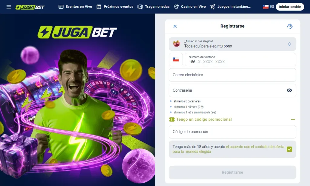 Usa el código promocional Jugabet BOLABONO para registrarte en el sitio web