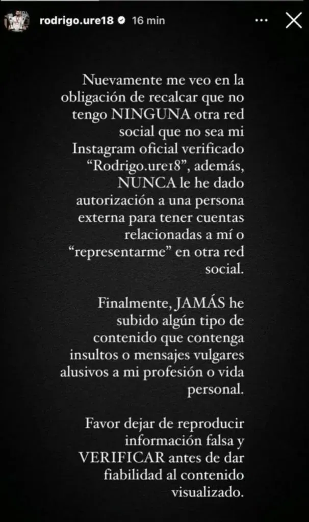 La publicación de Rodrigo Ureña