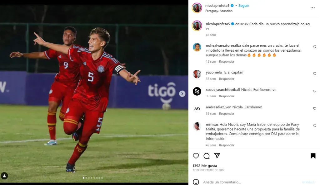 Nicola Profeta con la Selección Colombia (Instagram Nicola Profeta)