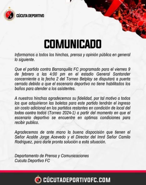 Comunicado del Cúcuta Deportivo